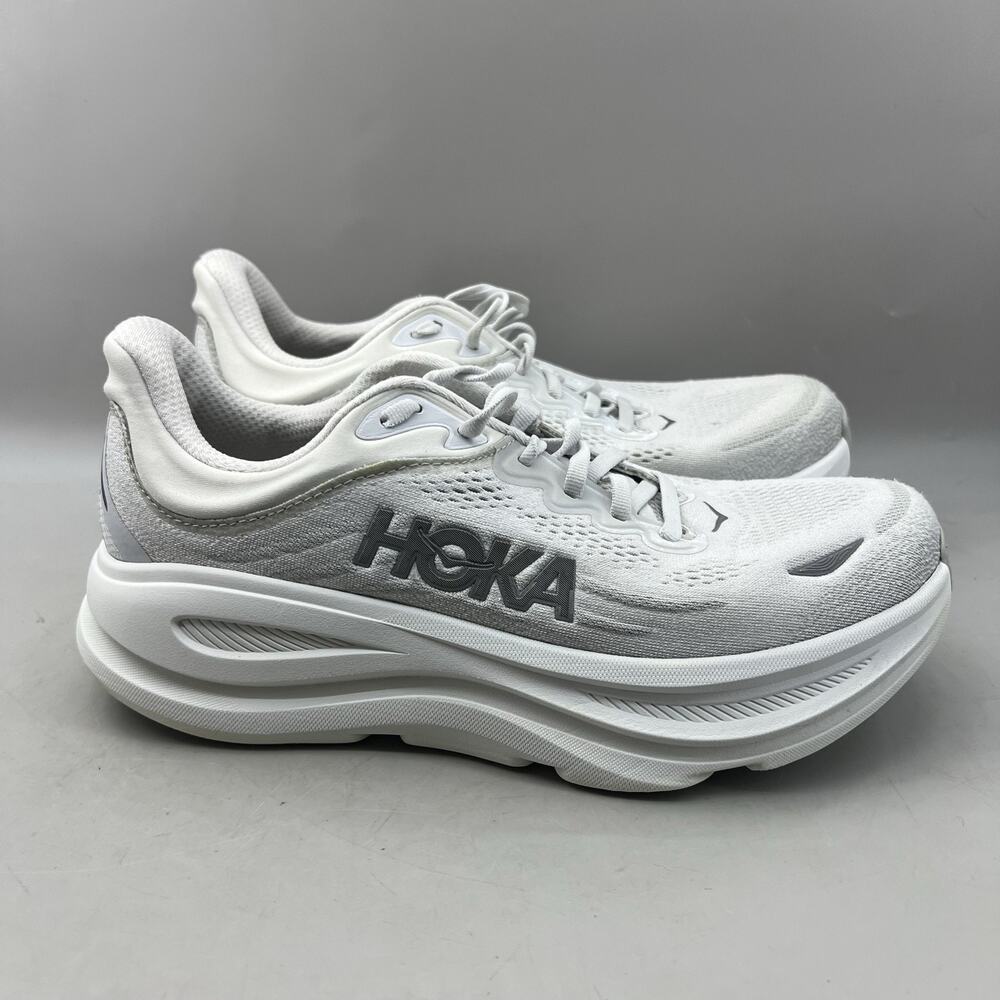Hoka One One Bondi 9 Running Shoes Women Size 10 D White Gray Comfort Sneakers